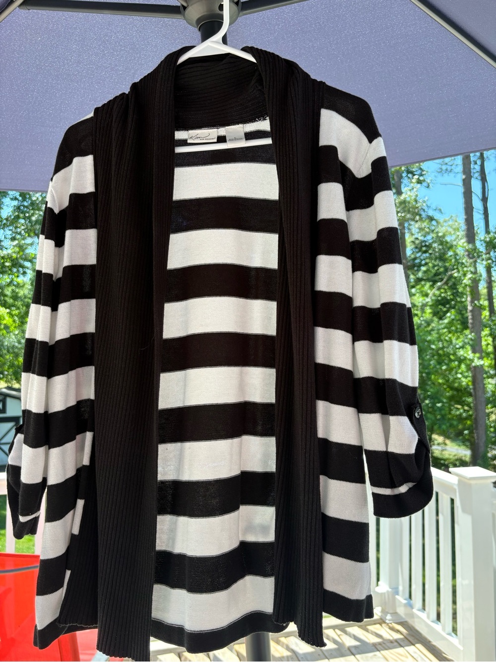 Kim Rogers Black & White Striped Open Front Cardigan